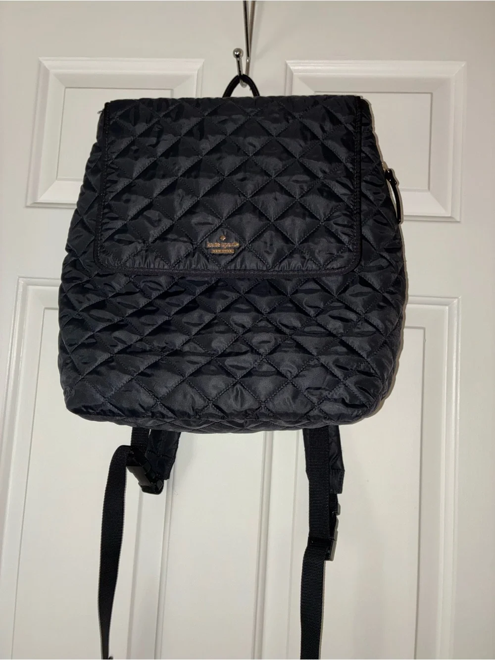 Like New Kate Spade Quilted Black Nylon Flap Backpack/Diaper Bag